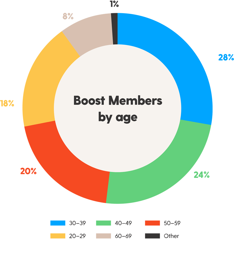 Pie chart showing Boost Members by age